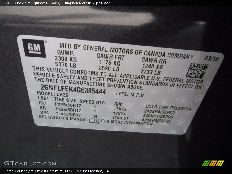 Tungsten Metallic / Jet Black 2016 Chevrolet Equinox LT AWD