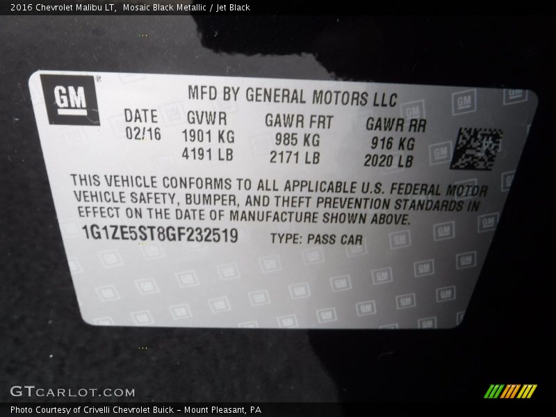 Mosaic Black Metallic / Jet Black 2016 Chevrolet Malibu LT
