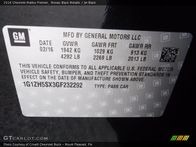 Mosaic Black Metallic / Jet Black 2016 Chevrolet Malibu Premier