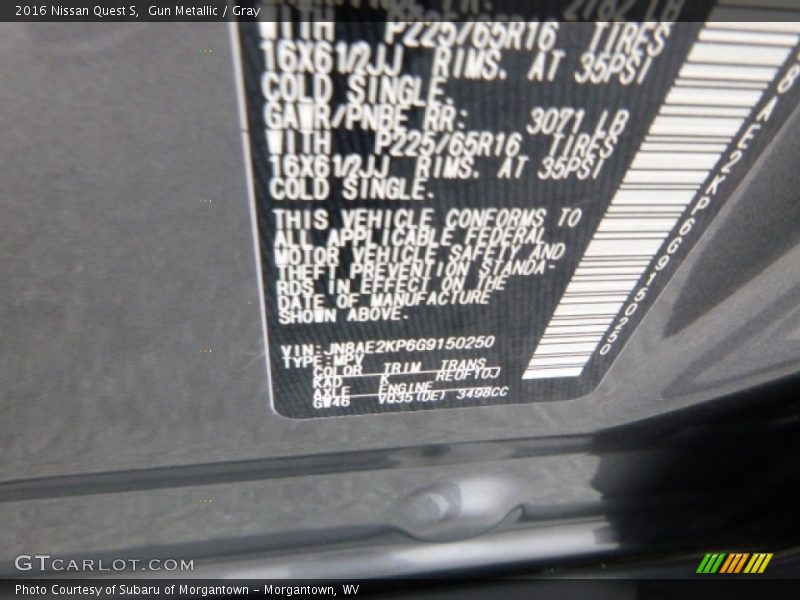 2016 Quest S Gun Metallic Color Code KAD