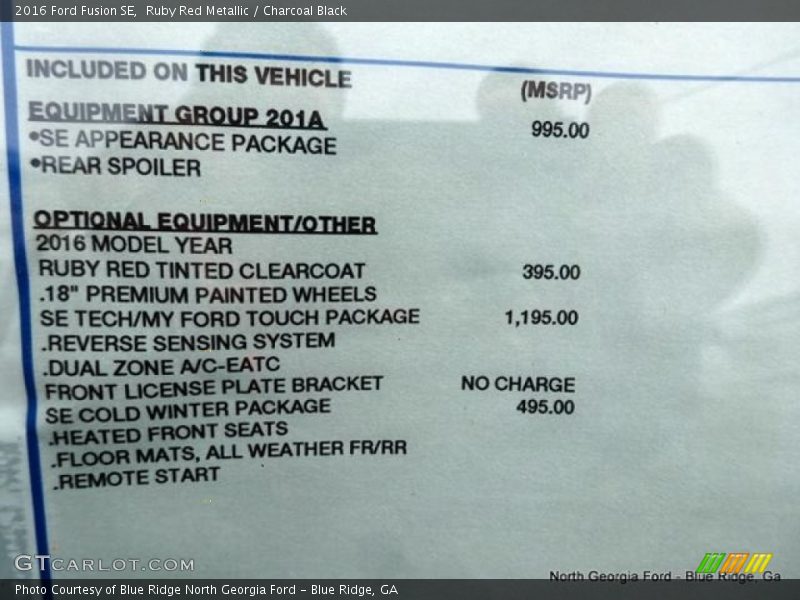 Ruby Red Metallic / Charcoal Black 2016 Ford Fusion SE