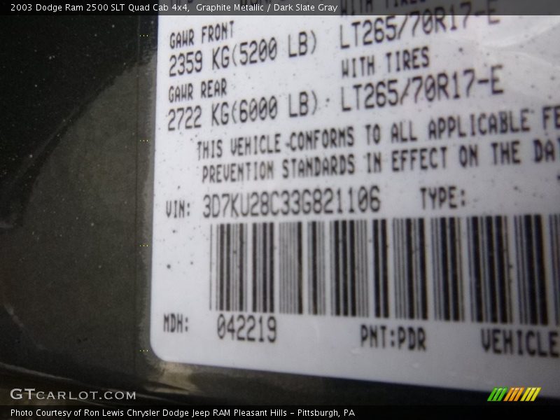 Graphite Metallic / Dark Slate Gray 2003 Dodge Ram 2500 SLT Quad Cab 4x4