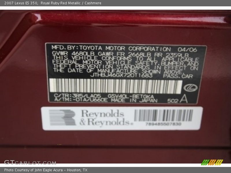 Royal Ruby Red Metallic / Cashmere 2007 Lexus ES 350