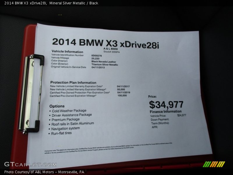 Mineral Silver Metallic / Black 2014 BMW X3 xDrive28i