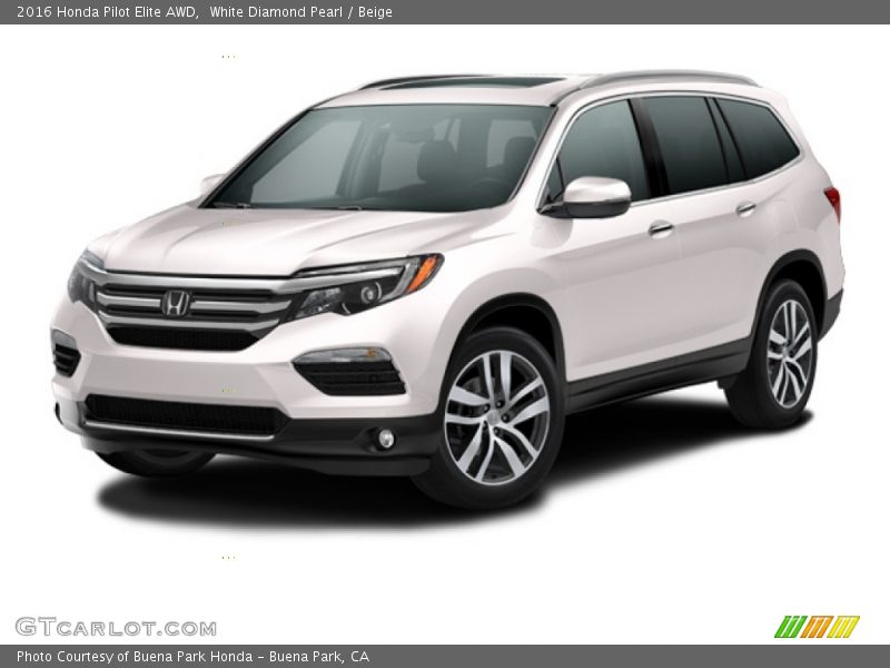 White Diamond Pearl / Beige 2016 Honda Pilot Elite AWD