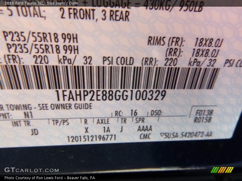 Blue Jeans / Dune 2016 Ford Taurus SEL