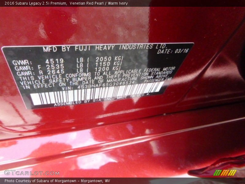 Venetian Red Pearl / Warm Ivory 2016 Subaru Legacy 2.5i Premium