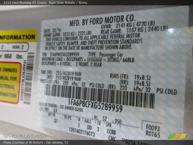 Ingot Silver Metallic / Ebony 2016 Ford Mustang GT Coupe