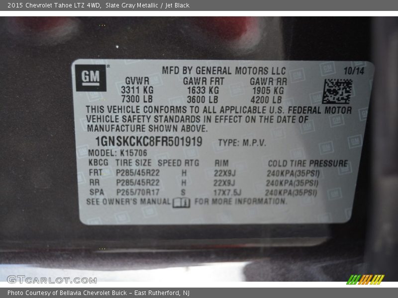 Slate Gray Metallic / Jet Black 2015 Chevrolet Tahoe LTZ 4WD