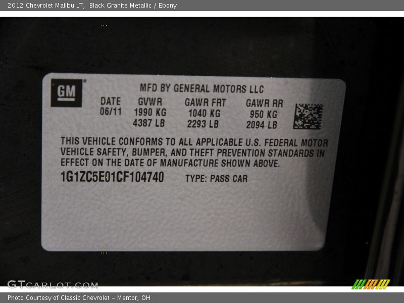 Black Granite Metallic / Ebony 2012 Chevrolet Malibu LT