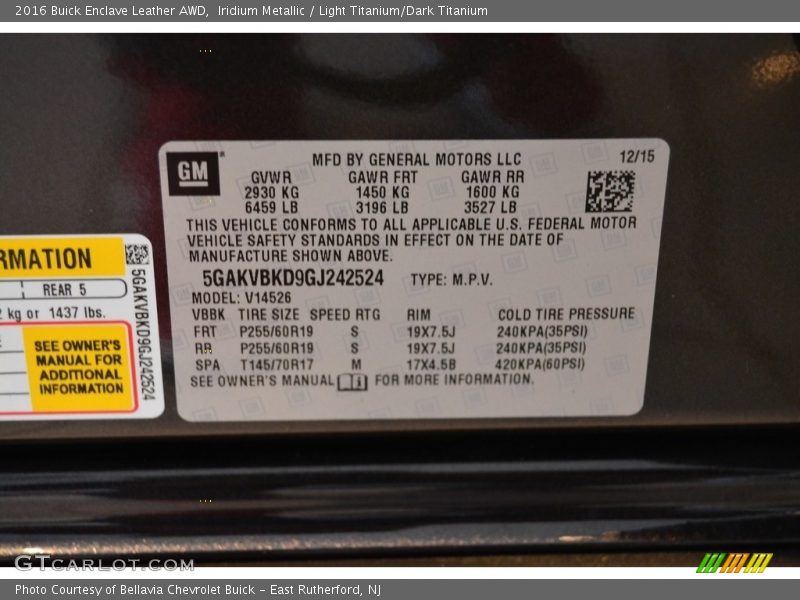 Iridium Metallic / Light Titanium/Dark Titanium 2016 Buick Enclave Leather AWD