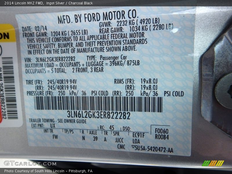 Ingot Silver / Charcoal Black 2014 Lincoln MKZ FWD