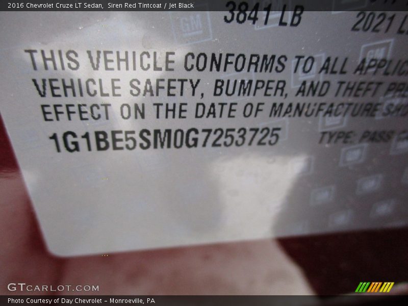 Siren Red Tintcoat / Jet Black 2016 Chevrolet Cruze LT Sedan