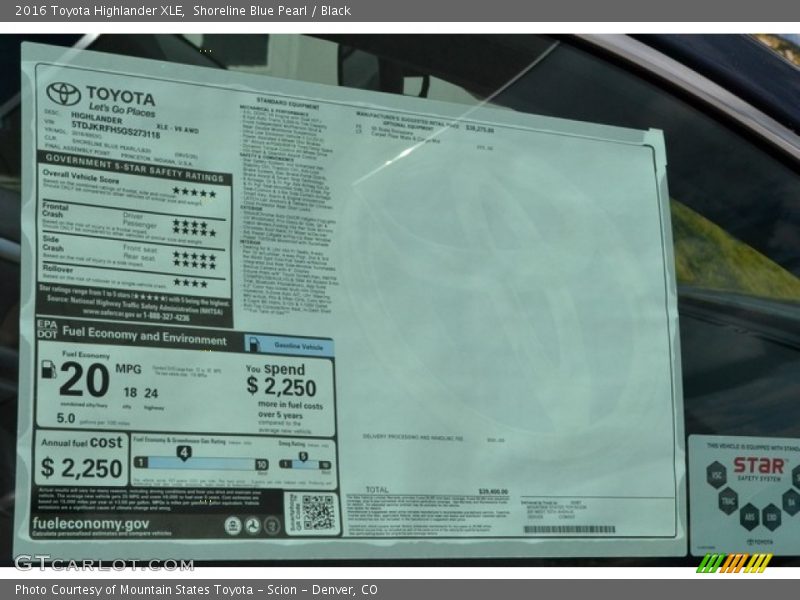Shoreline Blue Pearl / Black 2016 Toyota Highlander XLE