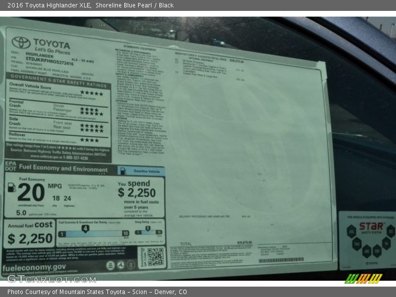 Shoreline Blue Pearl / Black 2016 Toyota Highlander XLE