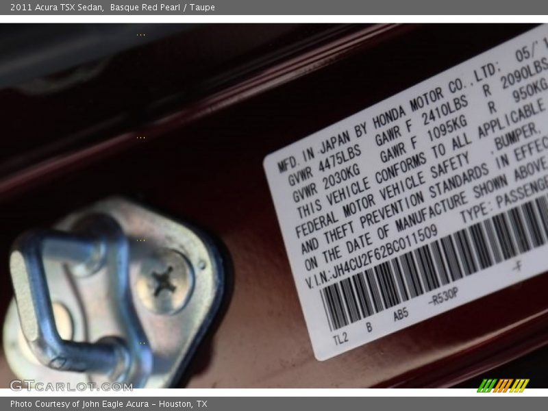 Basque Red Pearl / Taupe 2011 Acura TSX Sedan