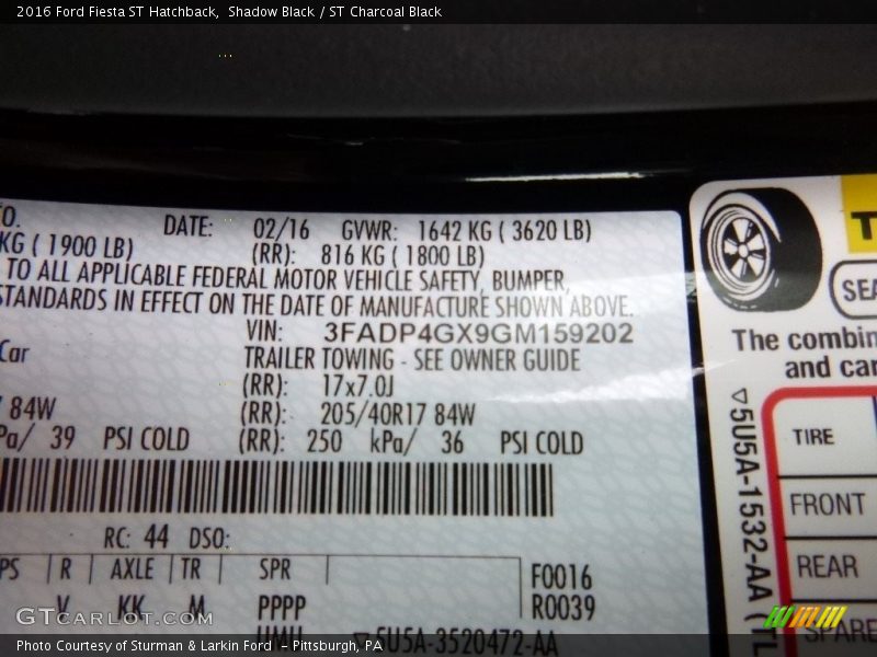 Shadow Black / ST Charcoal Black 2016 Ford Fiesta ST Hatchback