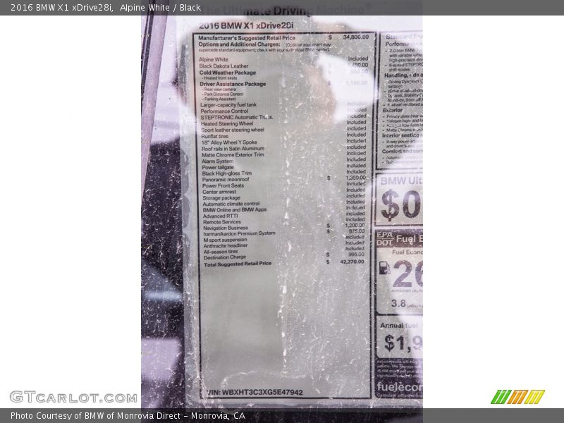 Alpine White / Black 2016 BMW X1 xDrive28i