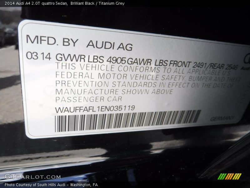 Brilliant Black / Titanium Grey 2014 Audi A4 2.0T quattro Sedan
