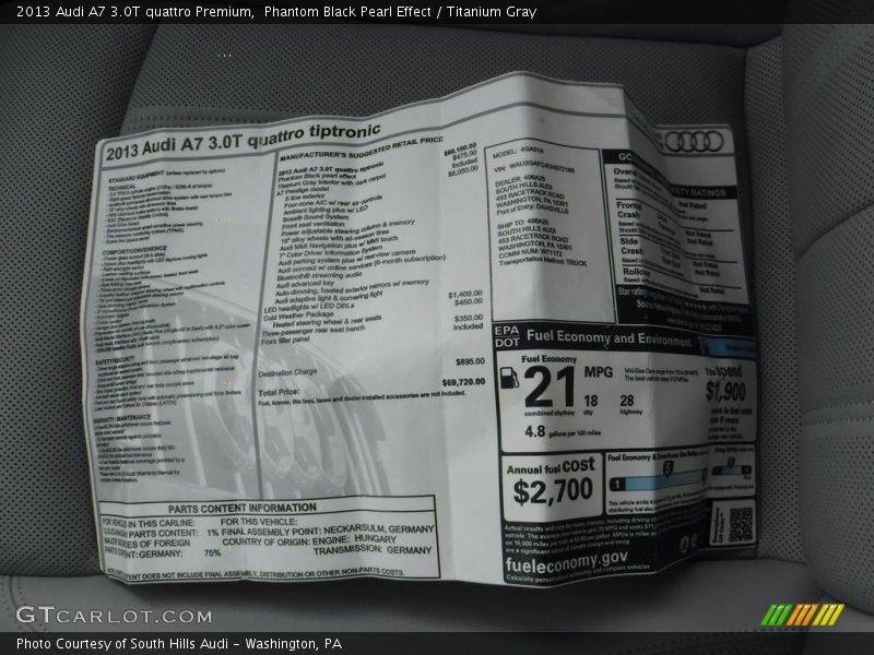 Phantom Black Pearl Effect / Titanium Gray 2013 Audi A7 3.0T quattro Premium