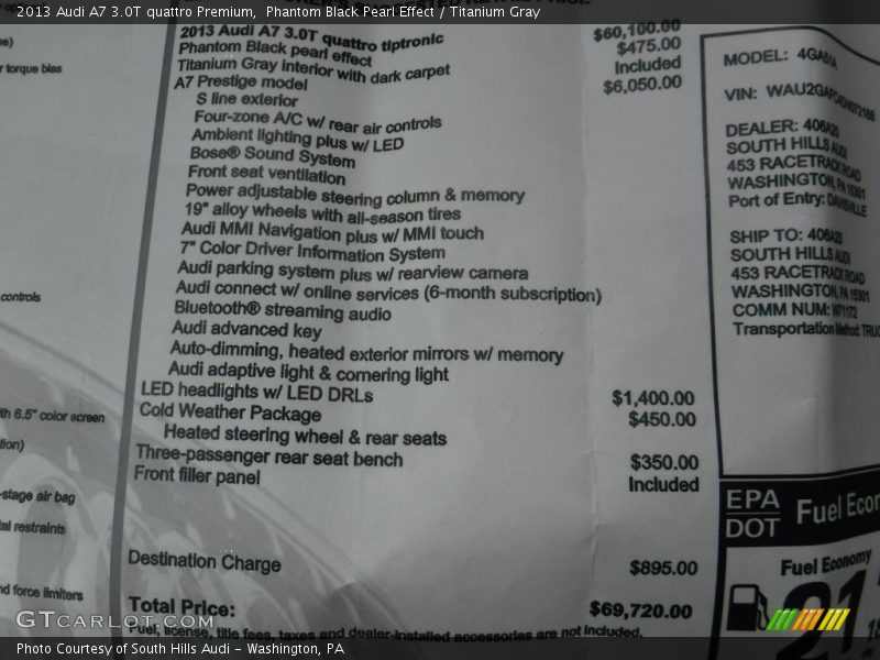 Phantom Black Pearl Effect / Titanium Gray 2013 Audi A7 3.0T quattro Premium