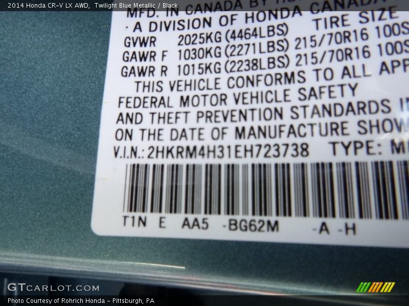 Twilight Blue Metallic / Black 2014 Honda CR-V LX AWD