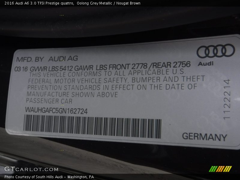 Oolong Grey Metallic / Nougat Brown 2016 Audi A6 3.0 TFSI Prestige quattro