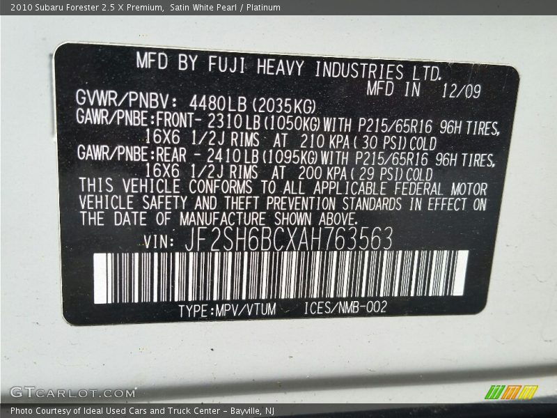 Satin White Pearl / Platinum 2010 Subaru Forester 2.5 X Premium