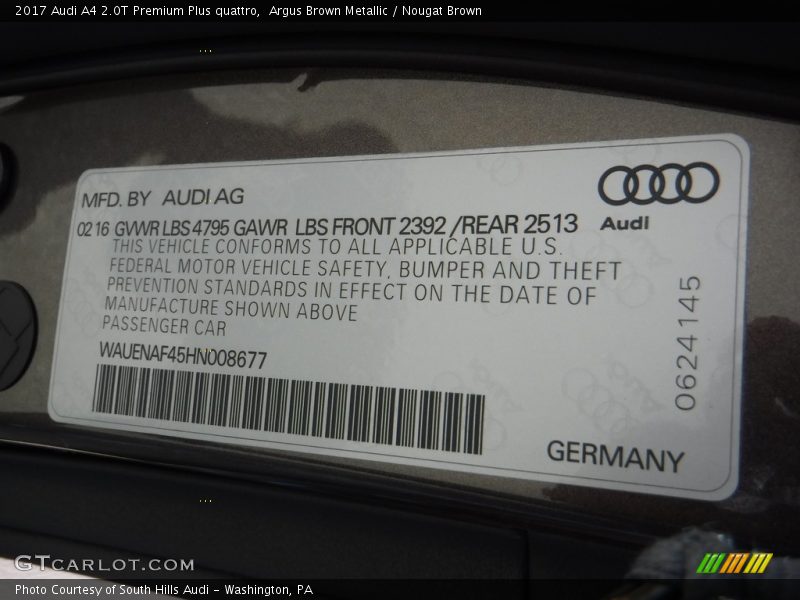 Argus Brown Metallic / Nougat Brown 2017 Audi A4 2.0T Premium Plus quattro