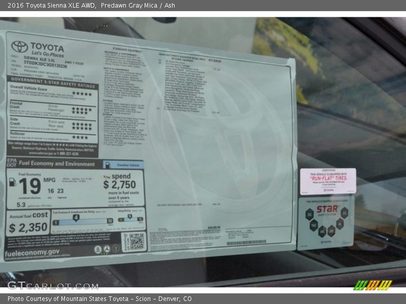 Predawn Gray Mica / Ash 2016 Toyota Sienna XLE AWD