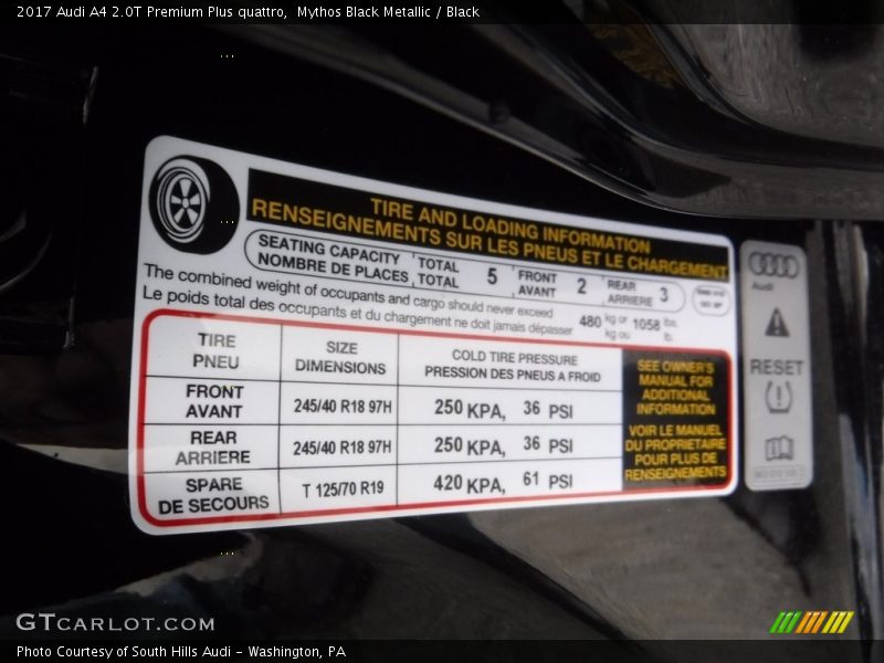 Mythos Black Metallic / Black 2017 Audi A4 2.0T Premium Plus quattro