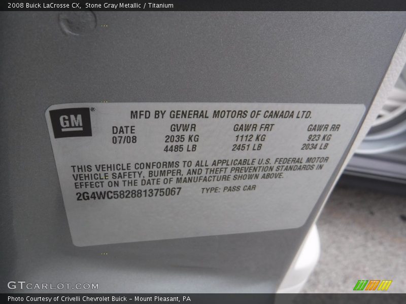 Stone Gray Metallic / Titanium 2008 Buick LaCrosse CX