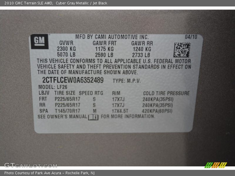 Cyber Gray Metallic / Jet Black 2010 GMC Terrain SLE AWD