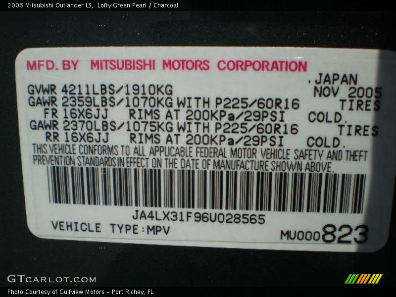 Lofty Green Pearl / Charcoal 2006 Mitsubishi Outlander LS