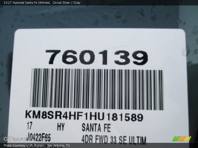 Circuit Silver / Gray 2017 Hyundai Santa Fe Ultimate