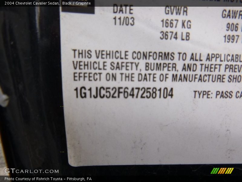 Black / Graphite 2004 Chevrolet Cavalier Sedan