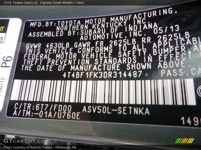 Cypress Green Metallic / Ivory 2013 Toyota Camry LE