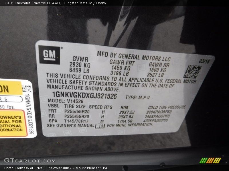 Tungsten Metallic / Ebony 2016 Chevrolet Traverse LT AWD