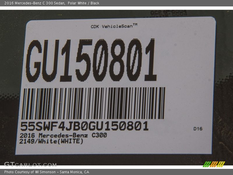 Polar White / Black 2016 Mercedes-Benz C 300 Sedan