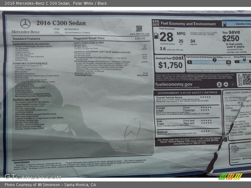 Polar White / Black 2016 Mercedes-Benz C 300 Sedan