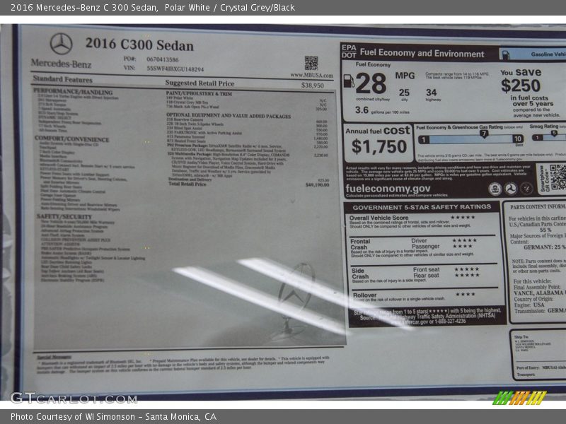 Polar White / Crystal Grey/Black 2016 Mercedes-Benz C 300 Sedan