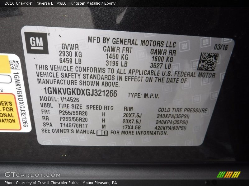 Tungsten Metallic / Ebony 2016 Chevrolet Traverse LT AWD