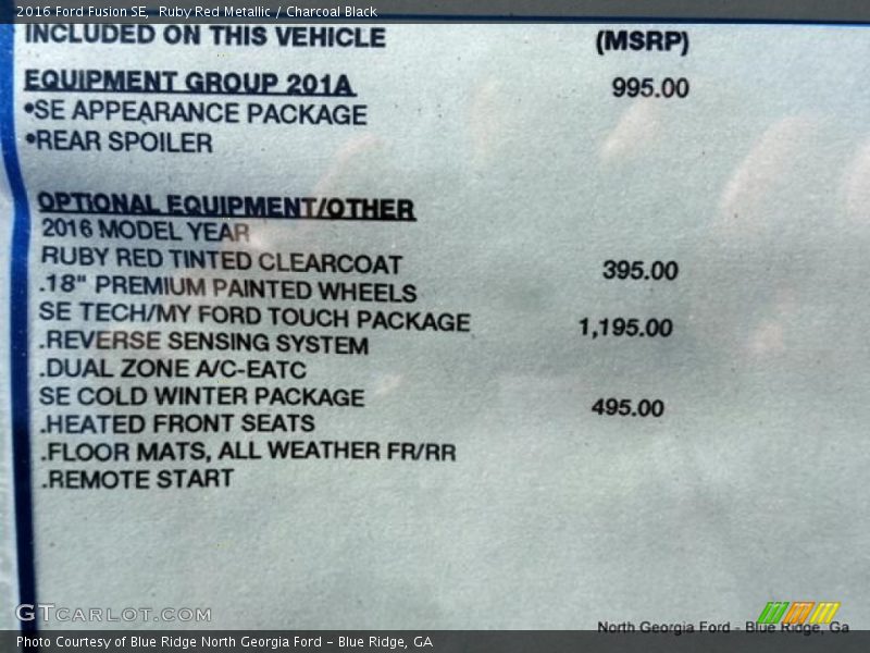 Ruby Red Metallic / Charcoal Black 2016 Ford Fusion SE