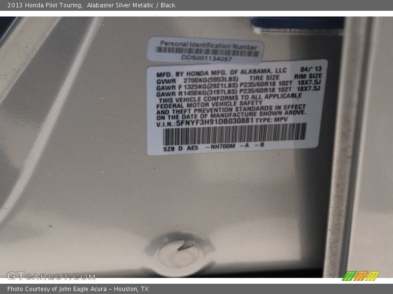 Alabaster Silver Metallic / Black 2013 Honda Pilot Touring