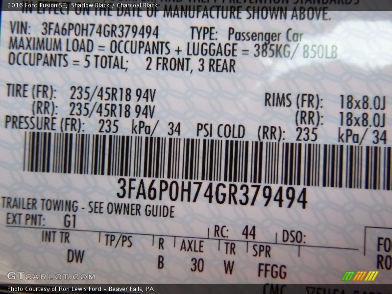 Shadow Black / Charcoal Black 2016 Ford Fusion SE
