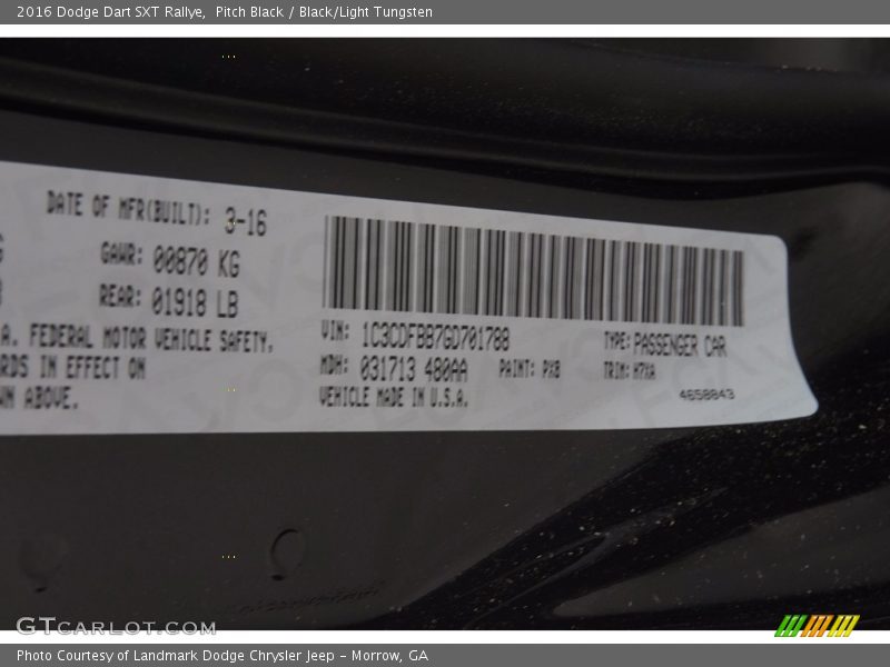 Pitch Black / Black/Light Tungsten 2016 Dodge Dart SXT Rallye