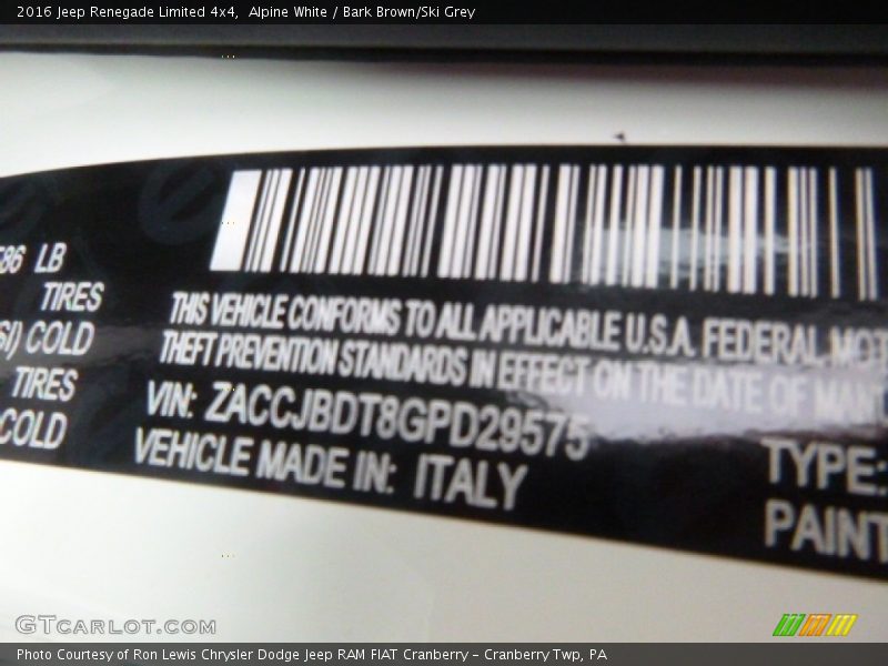 Alpine White / Bark Brown/Ski Grey 2016 Jeep Renegade Limited 4x4