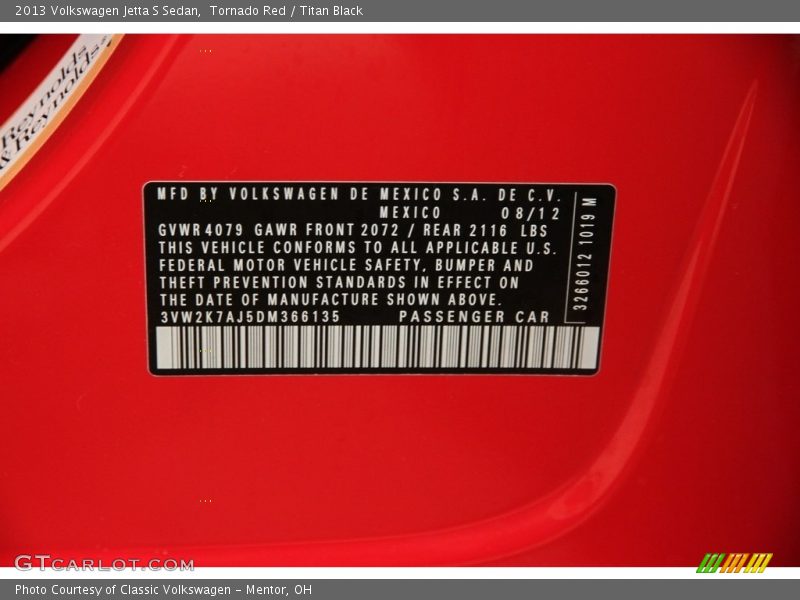 Tornado Red / Titan Black 2013 Volkswagen Jetta S Sedan