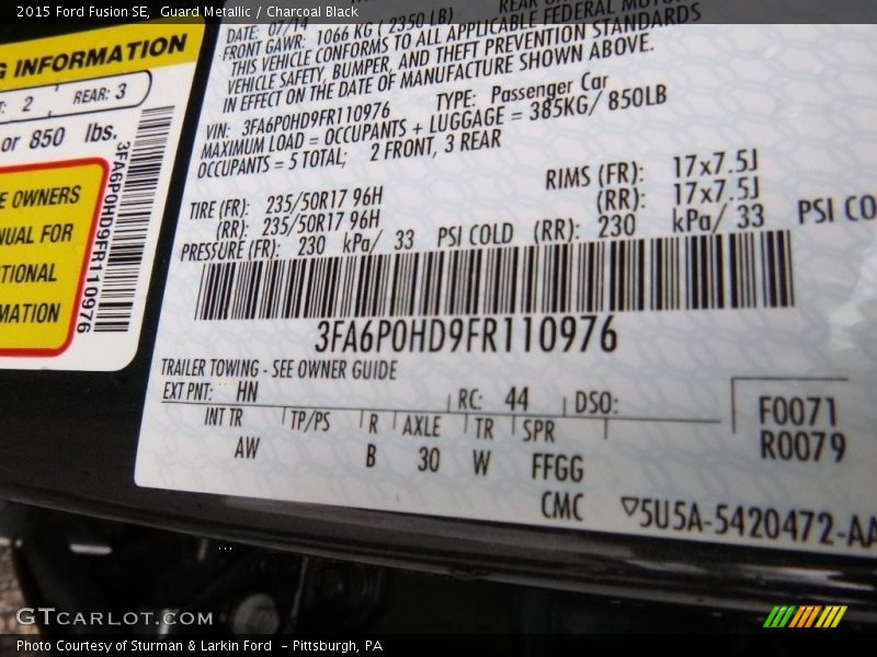Guard Metallic / Charcoal Black 2015 Ford Fusion SE