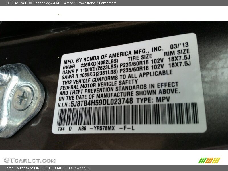 Amber Brownstone / Parchment 2013 Acura RDX Technology AWD